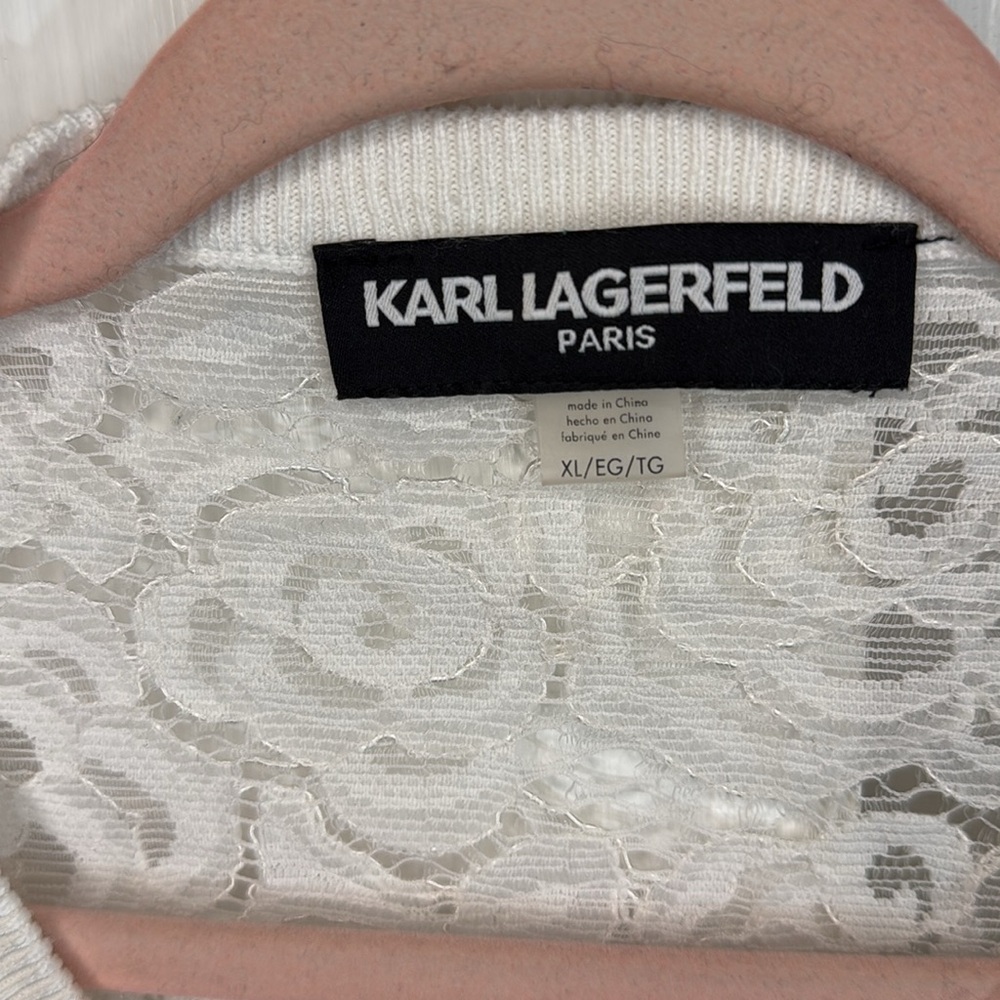 XL Karl Lagerfeld Lace and Pearl Cardigan - Picture 2 of 5